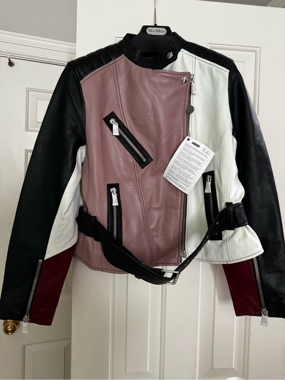 NWT French Connection Adela Leather Biker Moto Jacket Size L (UK14)